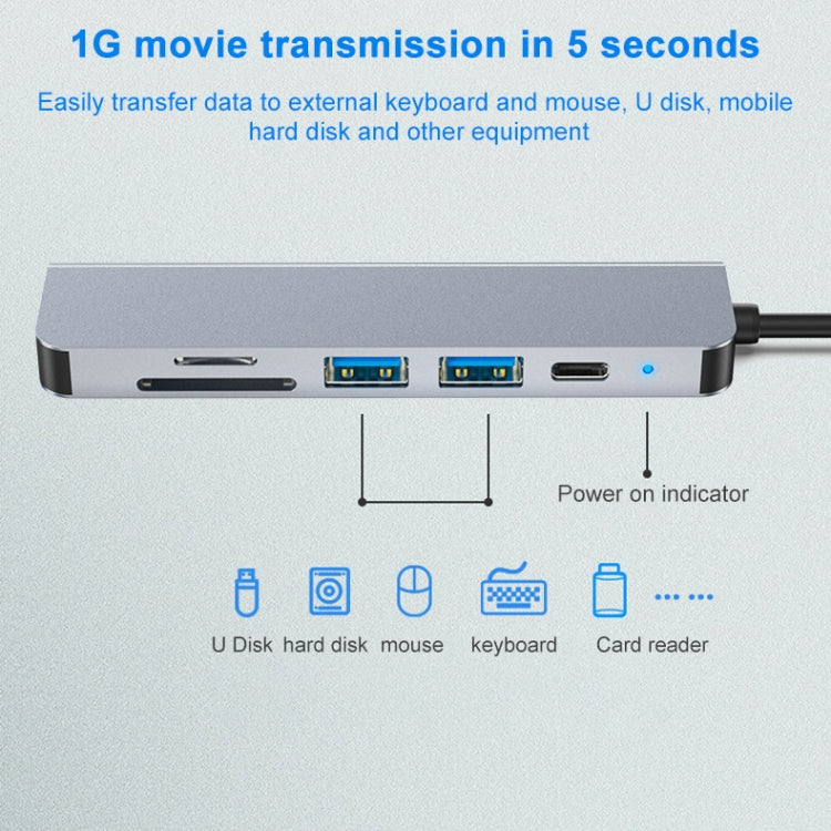 6-in-1 USB-C / Type-C to 4K HDMI + SD / TF 카드 슬롯 + PD USB-C / Type-C 충전 + 2 USB 3.0 포트 다기능 허브 도킹 스테이션, 6-in-1