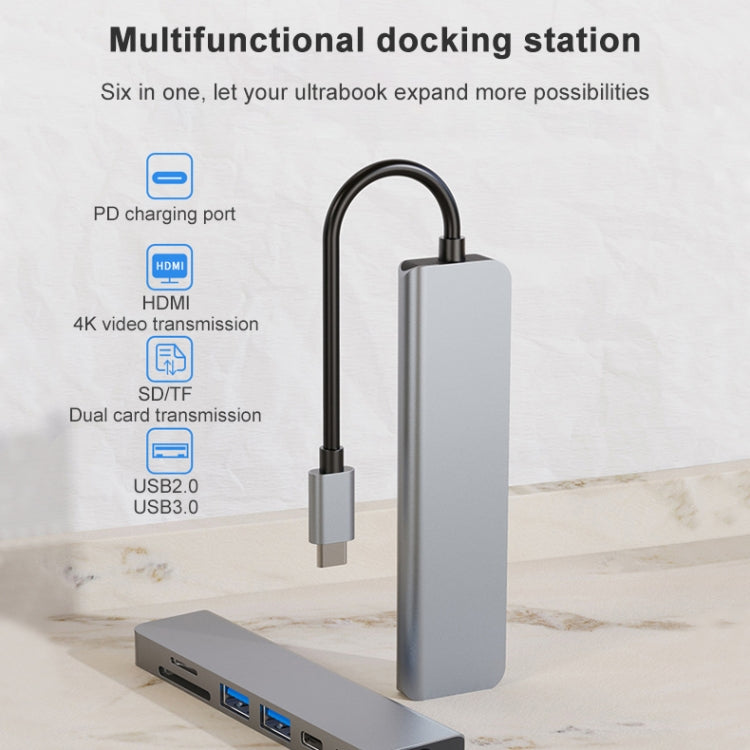 6-in-1 USB-C / Type-C to 4K HDMI + SD / TF 카드 슬롯 + PD USB-C / Type-C 충전 + 2 USB 3.0 포트 다기능 허브 도킹 스테이션, 6-in-1