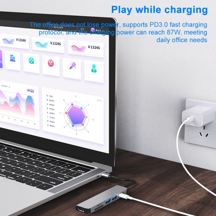 6-in-1 USB-C / Type-C to 4K HDMI + SD / TF 카드 슬롯 + PD USB-C / Type-C 충전 + 2 USB 3.0 포트 다기능 허브 도킹 스테이션, 6-in-1