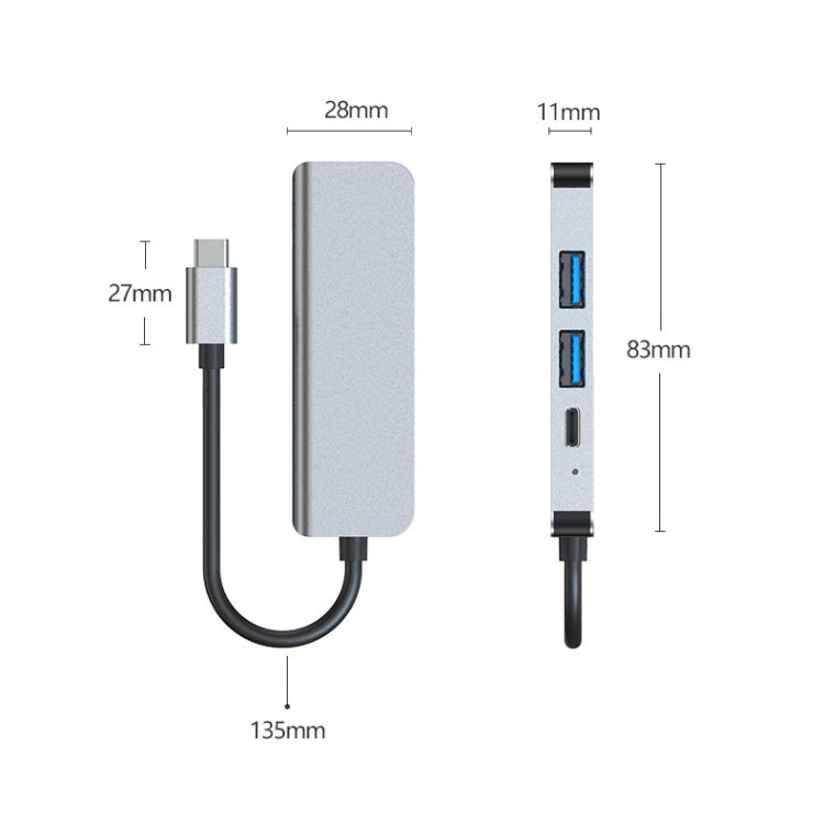 BYL-2011 4-in-1 USB-C / Type-C to 4K HDMI + USB 3.0 + USB 2.0 + PD USB-C / Type-C 충전 포트 다기능 허브 도킹 스테이션, 4-in-1
