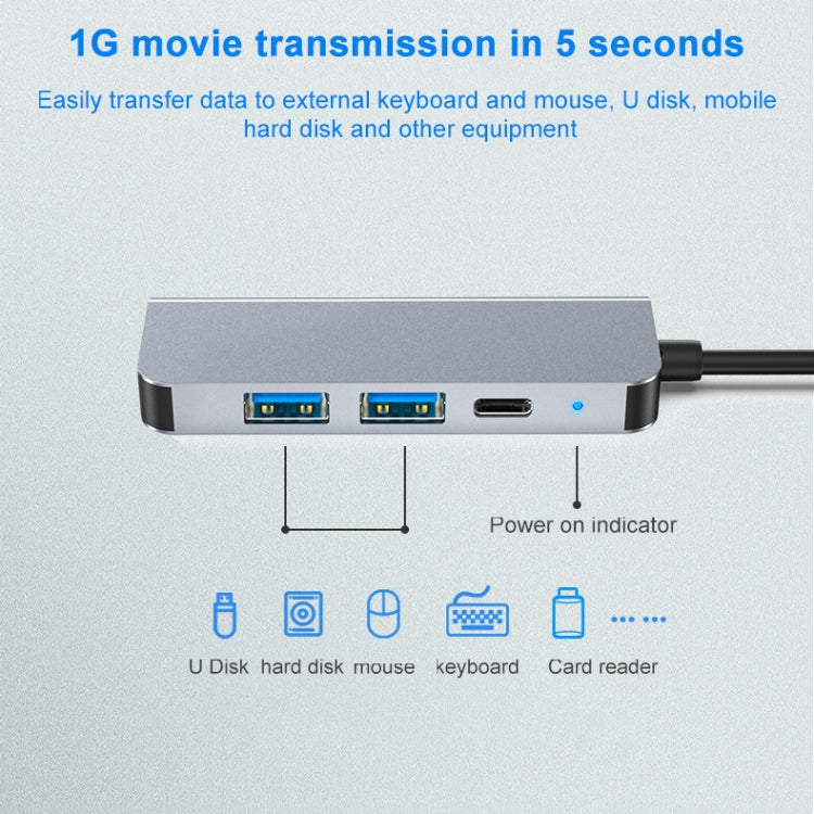 BYL-2011 4-in-1 USB-C / Type-C to 4K HDMI + USB 3.0 + USB 2.0 + PD USB-C / Type-C 충전 포트 다기능 허브 도킹 스테이션, 4-in-1