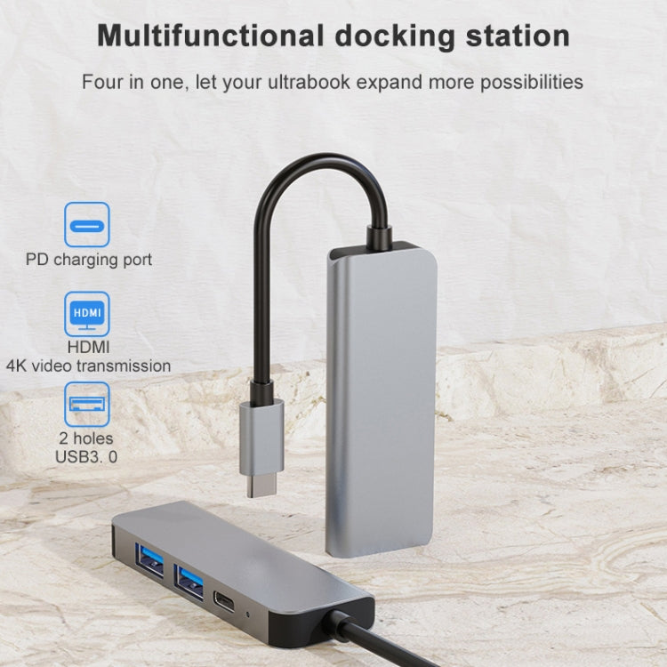 BYL-2011 4-in-1 USB-C / Type-C to 4K HDMI + USB 3.0 + USB 2.0 + PD USB-C / Type-C 충전 포트 다기능 허브 도킹 스테이션, 4-in-1