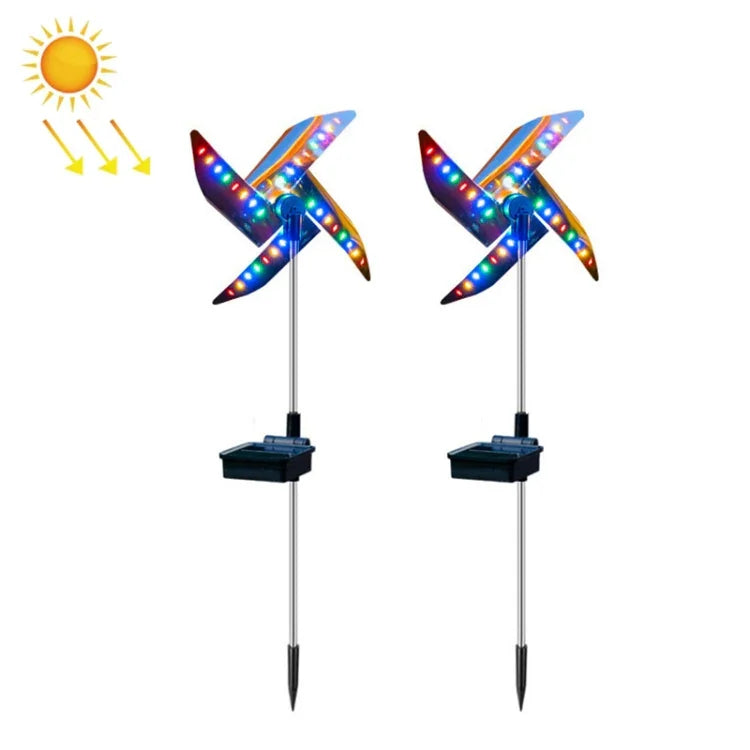 2개 세트 태양광 풍차 램프 야외 정원 장식등 LED 잔디등 (컬러풀 라이트)