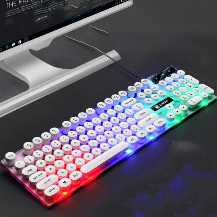 LIMEIDE GTX300 104키 레트로 라운드 키캡 USB 유선 마우스 키보드, 케이블 길이: 1.4m, 펑크 싱글 키보드 화이트, 펑크 싱글 키보드 블랙, 펑크 세트 화이트, 펑크 세트 블랙