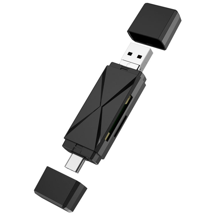 YH-109 SD/TF/Type-C/Micro USB/USB 컴퓨터 PC 모바일폰 OTG 카드 리더기, 화이트, 블랙