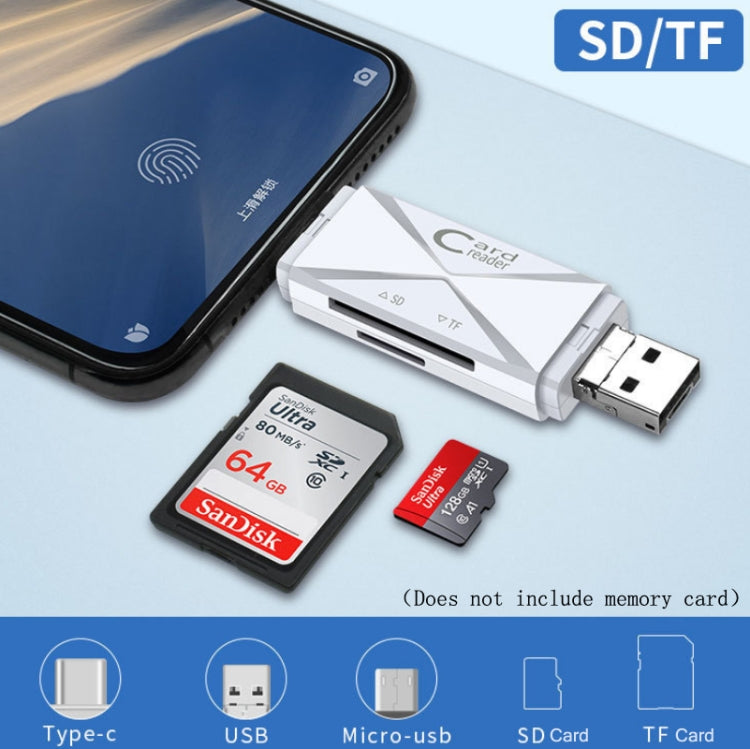 YH-109 SD/TF/Type-C/Micro USB/USB 컴퓨터 PC 모바일폰 OTG 카드 리더기, 화이트, 블랙