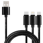 5개 세트 2A 3 in 1 USB to USB-C / 타입-C + 8핀 + 마이크로 USB 꼬임 방지 데이터 케이블, USB to USB-C / 타입-C + 8핀 + 마이크로 USB
