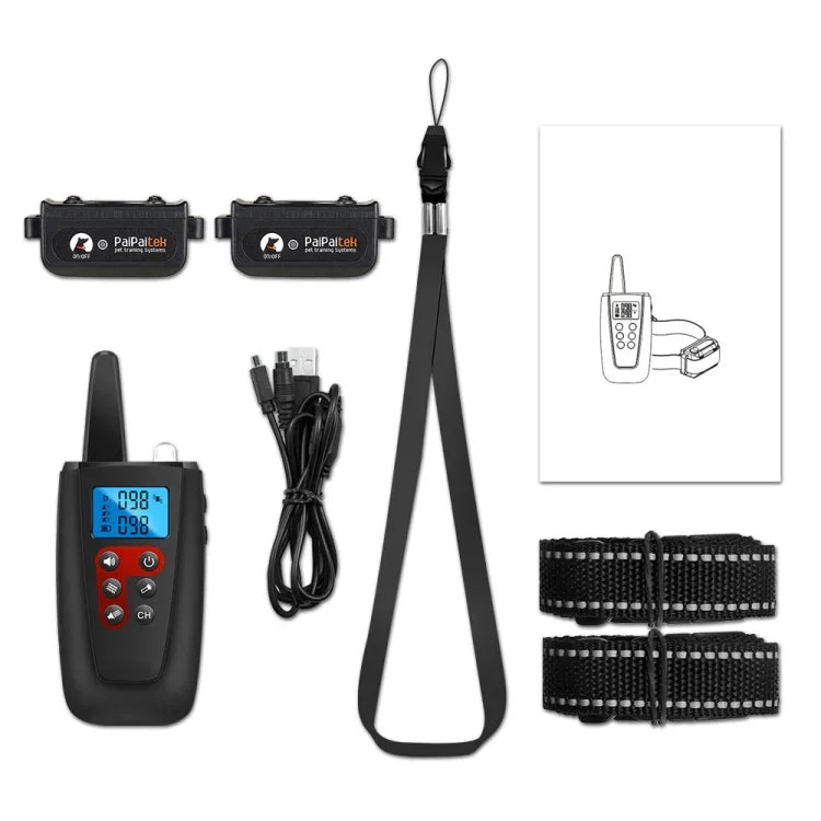 PaiPaitek PD526V-2 1 In 2 100단계 소리 진동 원격 제어 훈련용 개 장치 짖음 방지 장치 전자 원격 제어 목걸이, PD526V-2