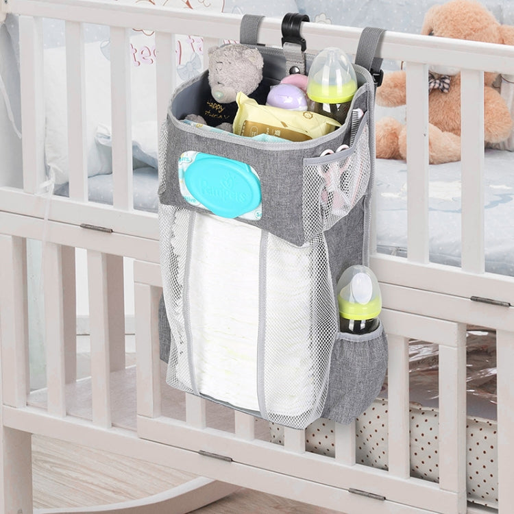 Baby Crib Hanging Bag Multifunctional Detachable Bed Diaper Toy Storage Bag, Gray Snow, Gray Stripe