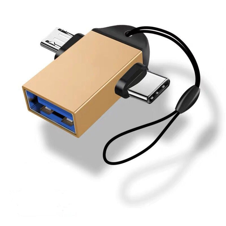10개 LI-09 USB 3.0 암컷 to USB-C / 타입-C + 마이크로 USB 수컷 다기능 OTG 어댑터 랜야드 포함, 블랙, 골드, 실버, 로즈 골드