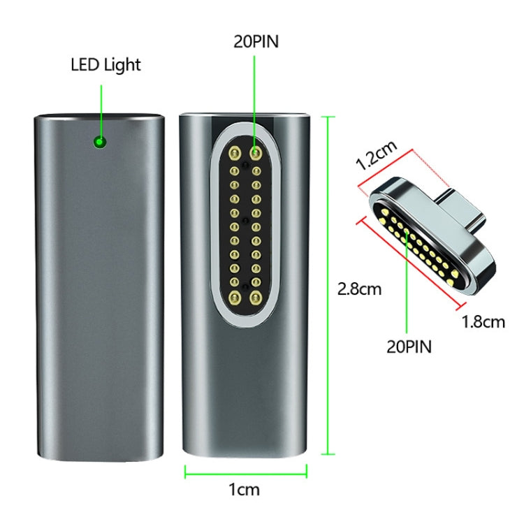 20핀 엘보 자석 USB-C / Type-C 어댑터 충전 및 4K 비디오 전송 지원, 실버, 그레이, 블랙