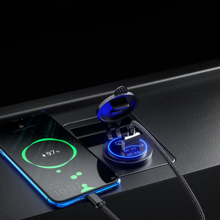Car Motorcycle Ship Modified USB Charger Waterproof PD + QC3.0 Fast Charge, Blue Light With Terminal, Red Light With Terminal, Green Light With Terminal, Blue Light With 60cm Line, Red Light With 60cm Line, Green Light With 60cm Line
