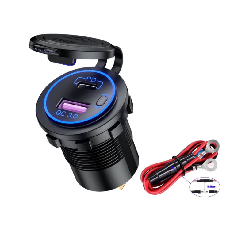 Car Motorcycle Ship Modified USB Charger Waterproof PD + QC3.0 Fast Charge, Blue Light With Terminal, Red Light With Terminal, Green Light With Terminal, Blue Light With 60cm Line, Red Light With 60cm Line, Green Light With 60cm Line