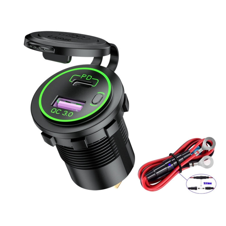 Car Motorcycle Ship Modified USB Charger Waterproof PD + QC3.0 Fast Charge, Blue Light With Terminal, Red Light With Terminal, Green Light With Terminal, Blue Light With 60cm Line, Red Light With 60cm Line, Green Light With 60cm Line