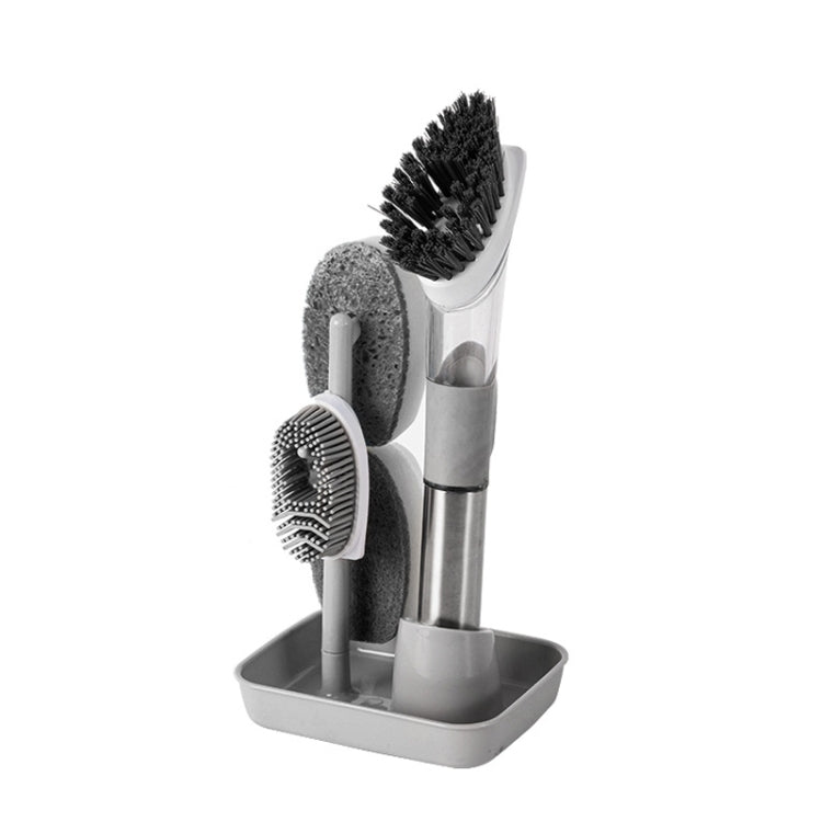 주방 기름때 팬 브러시 세제 첨가 가능 스펀지 브러시 긴 손잡이 청소 브러시, 파랑, 분홍, 회색