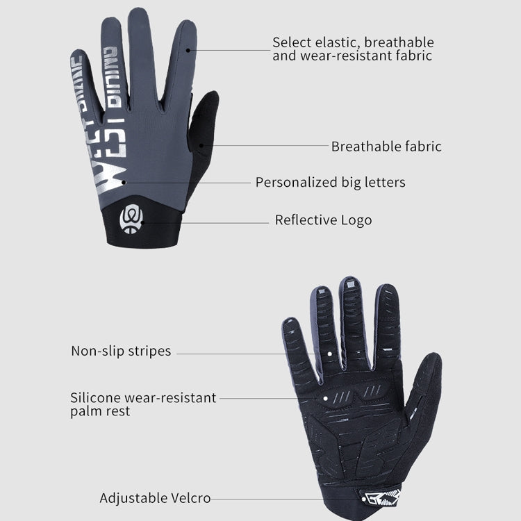WEST BIKING YP0211214 긴 손가락 충격 흡수 미끄럼 방지 터치 스크린 장갑 사이클링 스포츠 장갑, M, L, XL