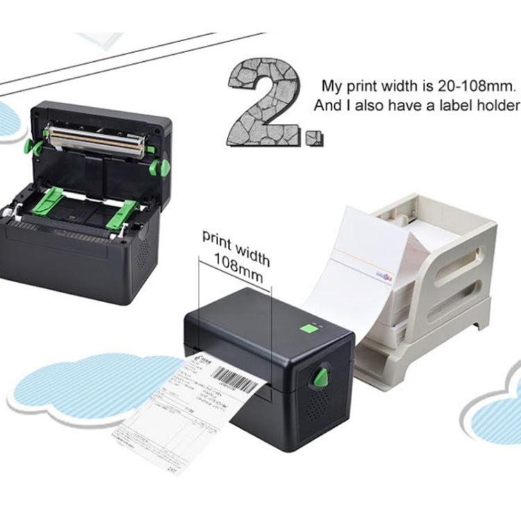 XP-108B 4인치 108mm 라벨 프린터 열 바코드 프린터 배송 라벨 프린터 UPS DHL USPS DPD POCHTA USB 바코드 제작기, EU 플러그, USB, USB + 블루투스 버전