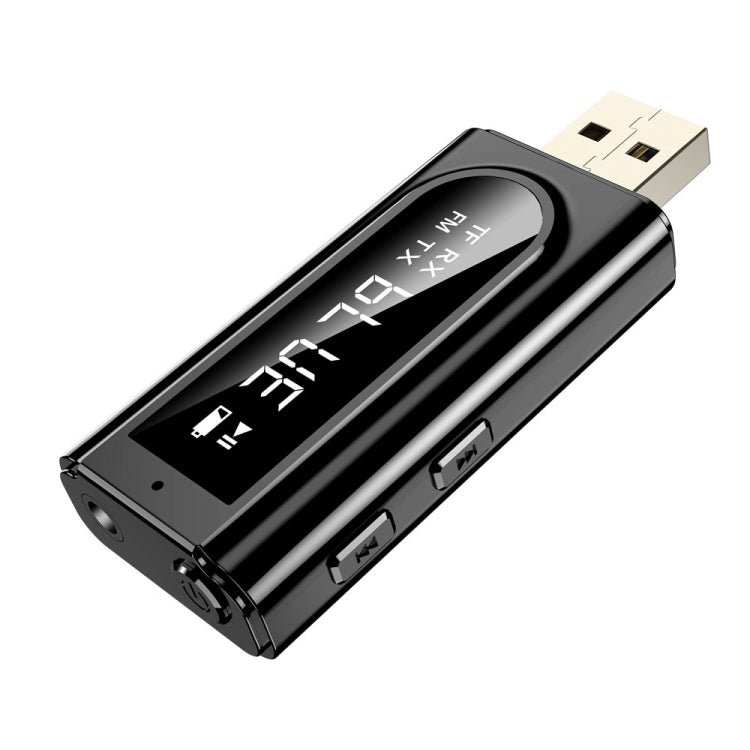 USB 차량용 블루투스 5.0 어댑터 수신기 FM + AUX 오디오 듀얼 출력 스테레오 송신기, K9 블랙