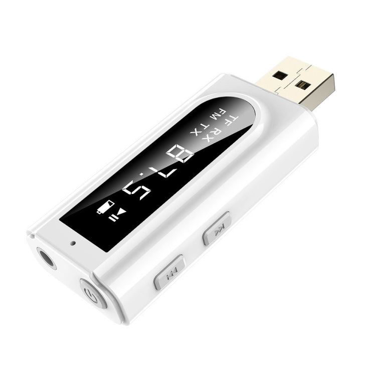 USB 차량용 블루투스 5.0 어댑터 수신기 FM + AUX 오디오 듀얼 출력 스테레오 송신기, K9 화이트