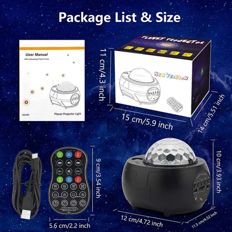 DQ-M3 LED 회전 별빛 하늘 조명 블루투스 음악 행성 바다 프로젝터 TF 카드 지원, 스타일:, USB + 블루투스, 배터리 + 블루투스