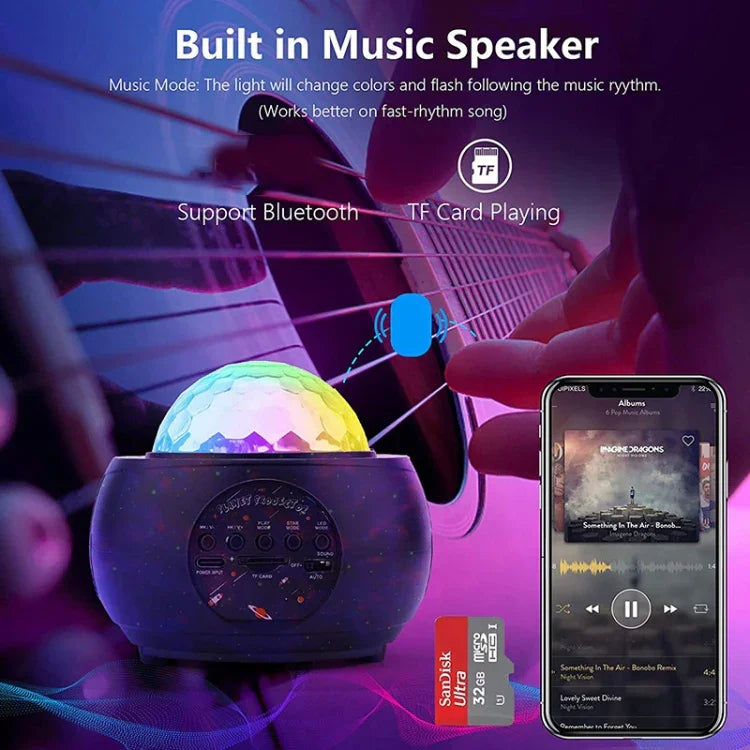 DQ-M3 LED 회전 별빛 하늘 조명 블루투스 음악 행성 바다 프로젝터 TF 카드 지원, 스타일:, USB + 블루투스, 배터리 + 블루투스