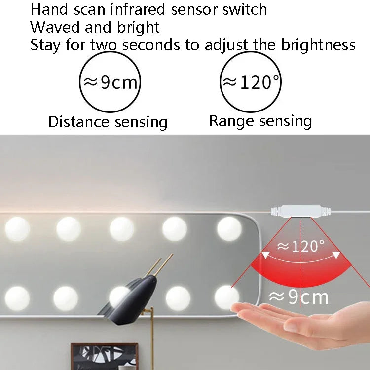 LED 메이크업 거울 조명 뷰티 보조 조명 손 스윕 센서 거울 전면 조명, 2개 전구, 6개 전구, 10개 전구, 14개 전구