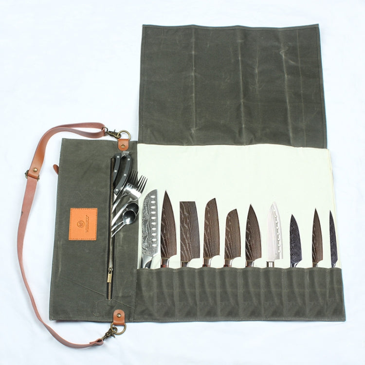 WESSLECO Canvas Roll Chef Knife Storage Bag, WESSLECO Army Green