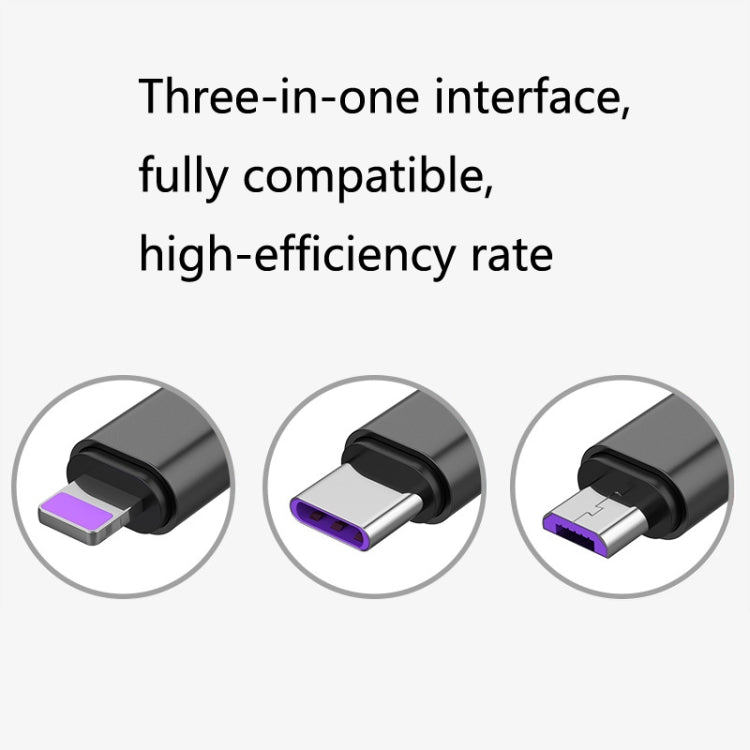 2개입 ZZ034 USB to 8핀 + USB-C / 타입-C + 마이크로 USB 3-in-1 고속 충전 케이블, 스타일:, 5A 슈퍼 패스트-블랙, 미니-실버, 미니-레드, 미니-블루, 미니-블랙