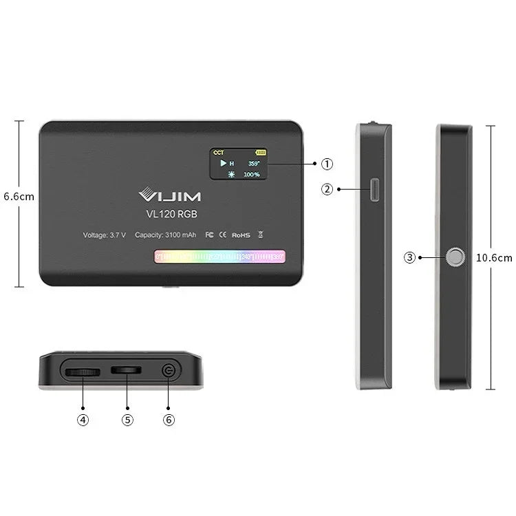 Ulanzi VL120 RGB 풀 컬러 RGB SLR 카메라 사진 라이브 사진 비디오 소형 조명, VL120 RGB