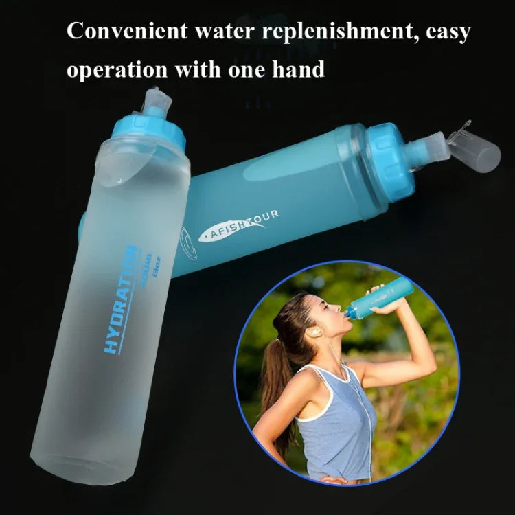 AFISHTOUR TPU 야외 스포츠 소프트 워터 백 마라톤 물병 접이식 물주머니, 용량:, 400ml (파랑), 400ml (투명), 300ml (파랑), 300ml (투명)