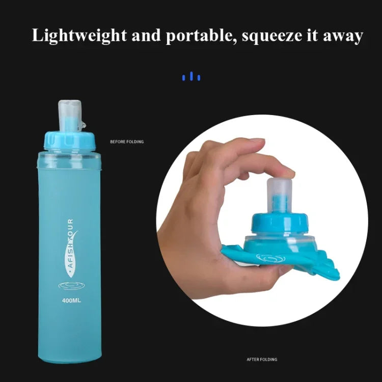 AFISHTOUR TPU 야외 스포츠 소프트 워터 백 마라톤 물병 접이식 물주머니, 용량:, 400ml (파랑), 400ml (투명), 300ml (파랑), 300ml (투명)