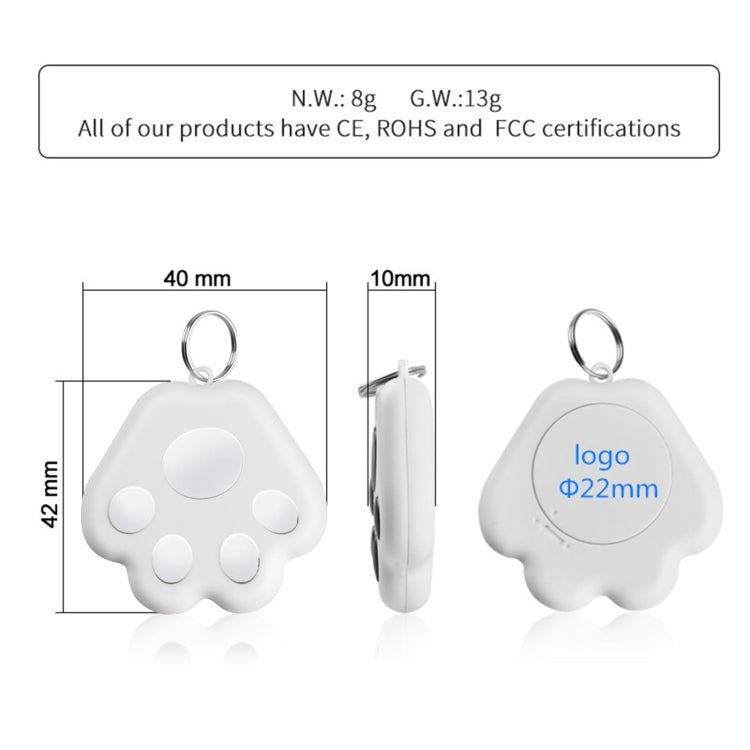 2개 세트 HYC-09 강아지 발바닥 블루투스 분실 방지 장치 반려동물 추적기 키체인 스마트 검색 양방향 알람, 강아지 발바닥 연파랑, 강아지 발바닥 초록, 강아지 발바닥 분홍, 강아지 발바닥 빨강, 강아지 발바닥 진파랑, 강아지 발바닥 진회색, 강아지 발바닥 검정, 강아지 발바닥 흰색