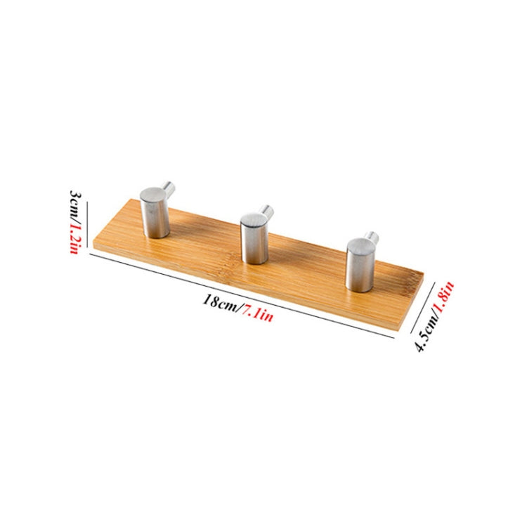 스테인리스 스틸 대나무 나무 3열 후크 주방 욕실 문 접착 후크, 문 접착 3후크