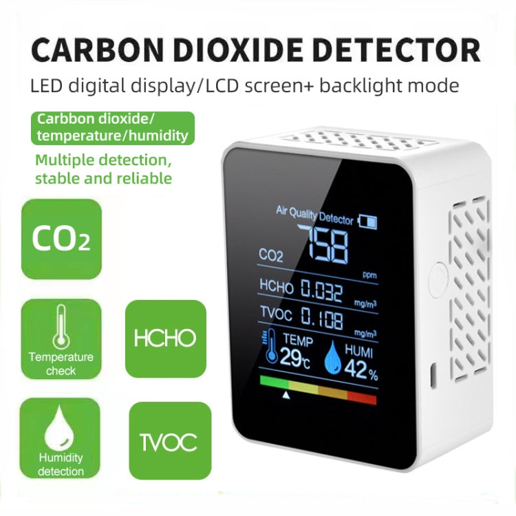 휴대용 CO2 공기질 포름알데히드 이산화탄소 감지기 실내 온도 습도계 LED 디지털 디스플레이 포함, 5-in-1 반도체