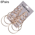 6 Pairs/Set Women Steampunk Fashion Circle Hoop Earrings, Glod, Silver