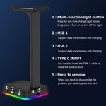 RGBD9 RGB 헤드셋 스탠드 색상 변환 게이밍 헤드셋 스탠드 듀얼 USB 포트 포함, RGBD9