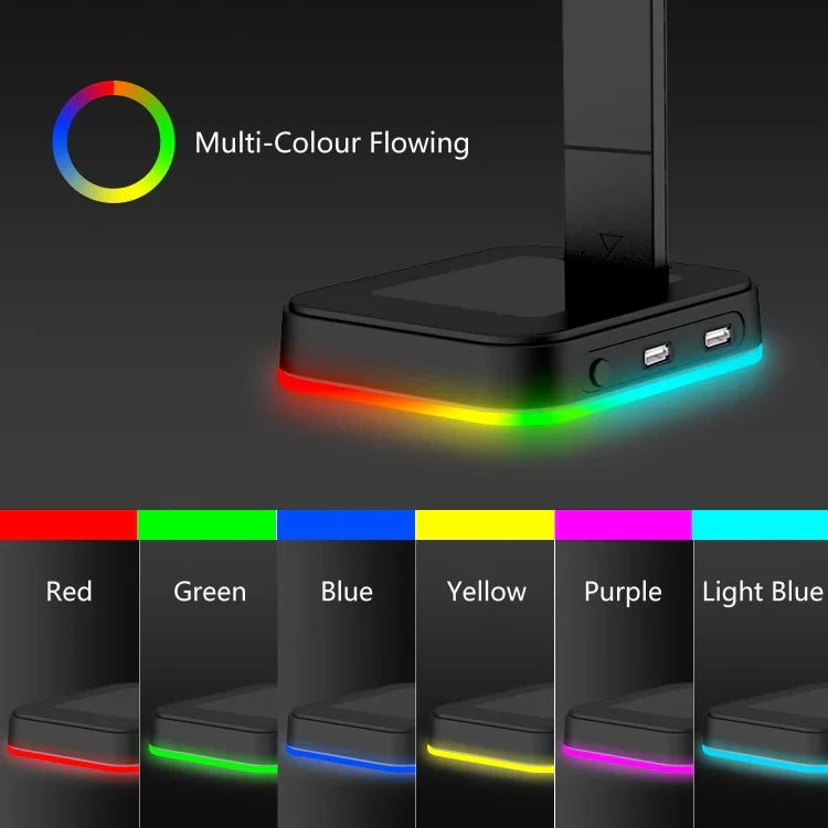 RGBD9 RGB 헤드셋 스탠드 색상 변환 게이밍 헤드셋 스탠드 듀얼 USB 포트 포함, RGBD9