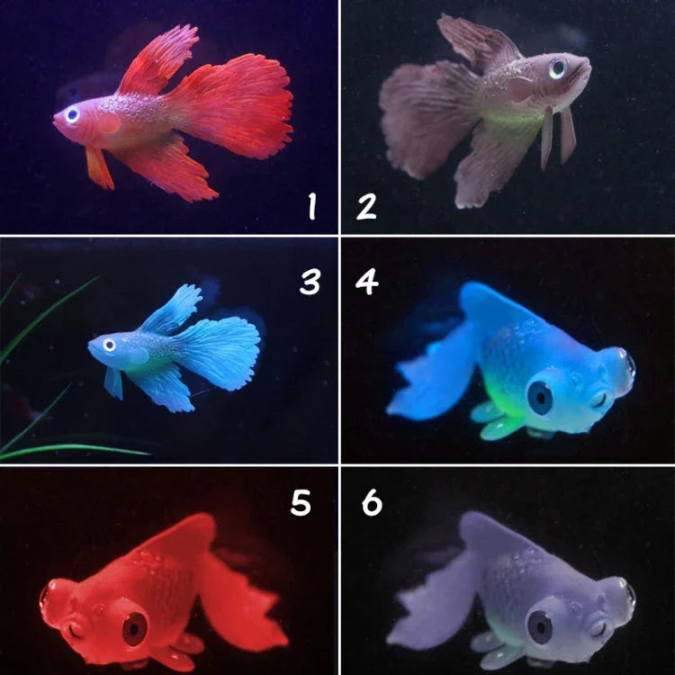야간 조명 시뮬레이션 어항 장식 친환경 실리콘 다채로운 물고기, 1 레드 베타, 2 브라운 베타, 3 블루 베타, 4 블루 금붕어, 5 레드 금붕어, 6 브라운 금붕어
