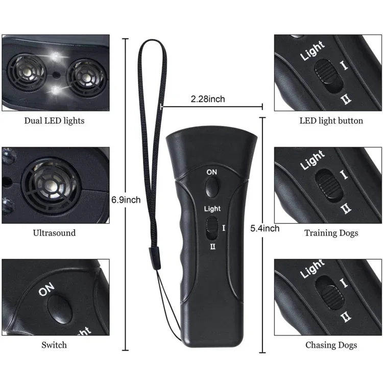 LED 손전등 초음파 개 퇴치기 휴대용 개 훈련기, 단일 헤드 블랙, 단일 헤드 옐로우, 더블 블랙