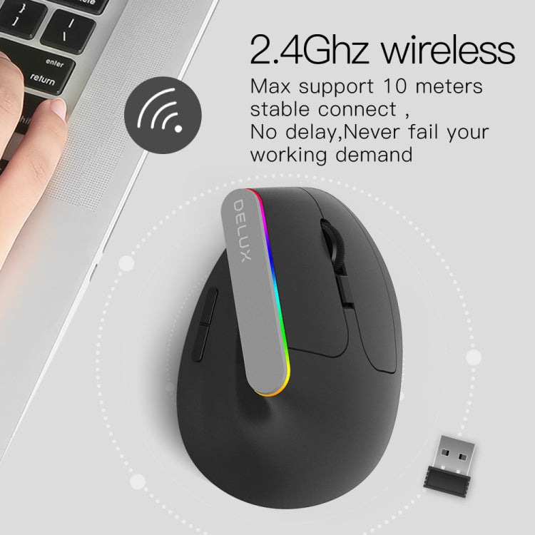 DELUX M618C 6키 1600 DPI RGB 수직 무선 블루투스 듀얼 모드 마우스, M618C(화이트), M618C(블랙)