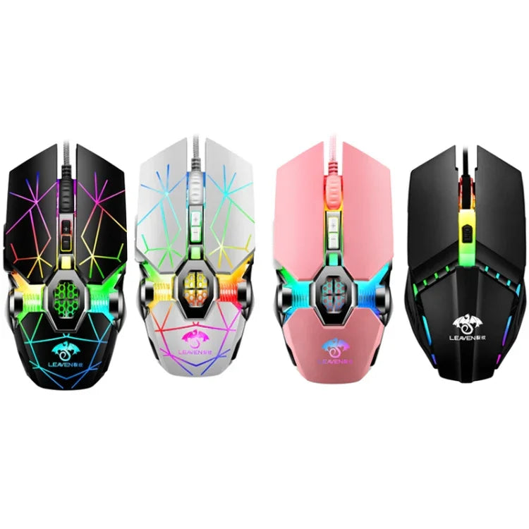 LEAVEN 7키 4000DPI USB 유선 컴퓨터 사무용 발광 RGB 기계식 게이밍 마우스, 케이블 길이:1.5m, S30 블랙, S30 화이트, S30 핑크, S10 블랙