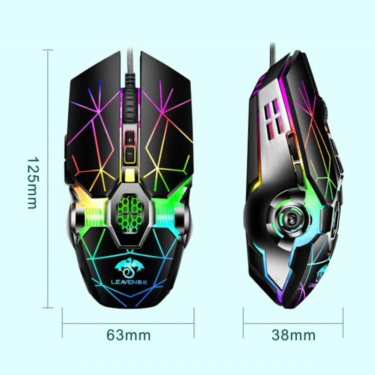 LEAVEN 7키 4000DPI USB 유선 컴퓨터 사무용 발광 RGB 기계식 게이밍 마우스, 케이블 길이:1.5m, S30 블랙, S30 화이트, S30 핑크, S10 블랙