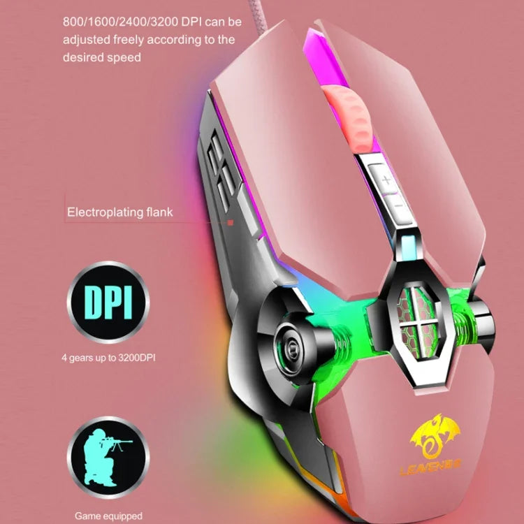 LEAVEN 7키 4000DPI USB 유선 컴퓨터 사무용 발광 RGB 기계식 게이밍 마우스, 케이블 길이:1.5m, S30 블랙, S30 화이트, S30 핑크, S10 블랙