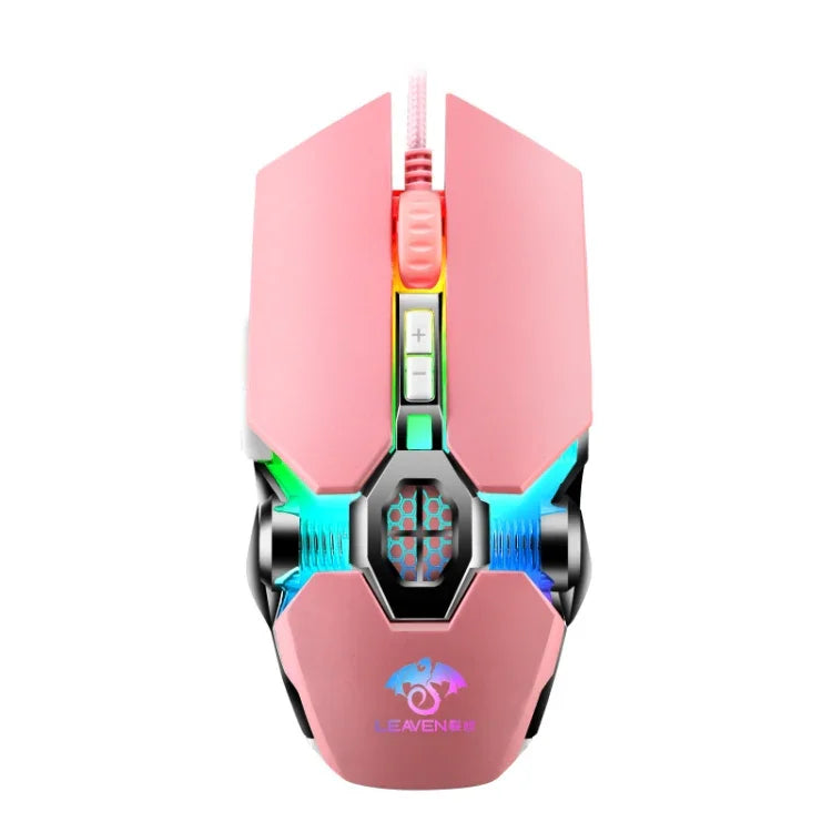 LEAVEN 7키 4000DPI USB 유선 컴퓨터 사무용 발광 RGB 기계식 게이밍 마우스, 케이블 길이:1.5m, S30 블랙, S30 화이트, S30 핑크, S10 블랙