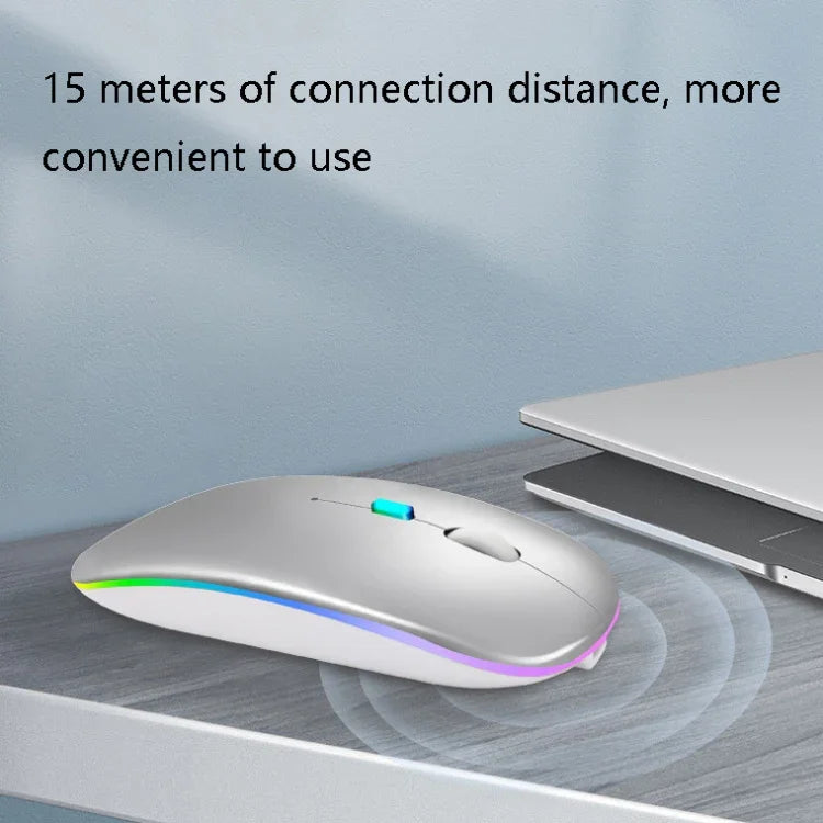 Y20 4 Keys Colorful Glow Charging Mute Mouse Notebook Game Wireless Mouse, 2.4G + Bluetooth (Silver)