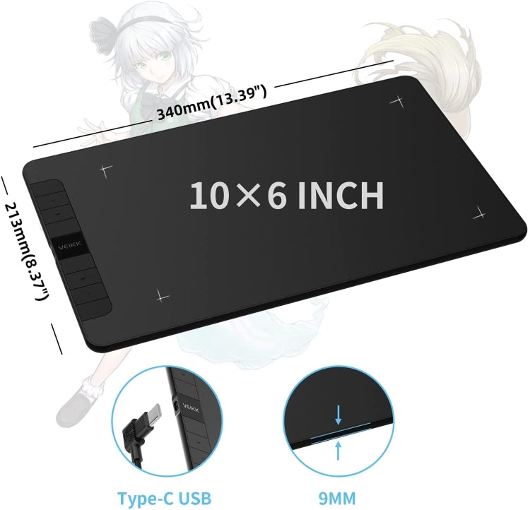 VEIKK VK1060 손그림 태블릿 전자 페인팅 보드 휴대폰 연결 가능, VK1060