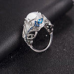 Vintage Silver Hollow Natural Opal Rings Feather Pattern Rings for Women Jewelry, 6, 7, 9