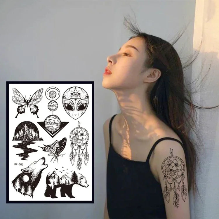 10개 세트 어두운 형광 색상 변환 동물 발광 꽃 팔 방수 성인 타투 스티커, BY-001, BY-002, BY-003, BY-004, BY-005, BY-006, BY-007, BY-008