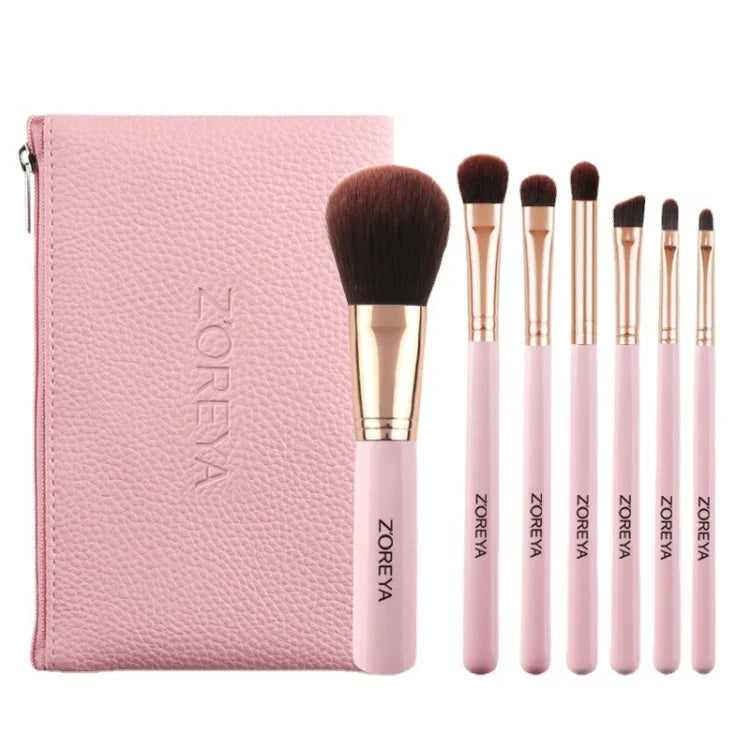 ZOREYA ZS744 7-in-1 메이크업 브러시 세트 뷰티 도구 브러시, 핑크 + 가방, 블랙 + 가방, 핑크 + 철제 상자, 블랙 + 철제 상자