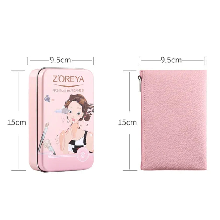 ZOREYA ZS744 7-in-1 메이크업 브러시 세트 뷰티 도구 브러시, 핑크 + 가방, 블랙 + 가방, 핑크 + 철제 상자, 블랙 + 철제 상자
